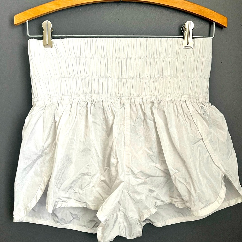 Free People White High-Waist Smocked Athletic Shorts
